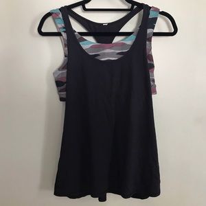 Lululemon long line Y 2-in-1 tank size 10 multicolor black